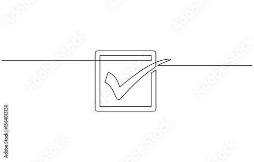 Continuous line is creating the shape of a check mark, One continuous line drawing check mark. One continuous line drawing check mark, Vector illustration of check mark continuous one line drawing.
