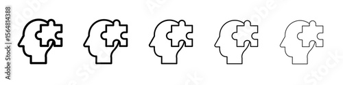 people head with puzzles icon thin line outline set or collection