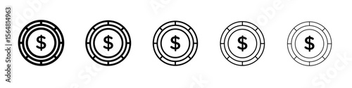 Poker chip icon thin line outline set or collection