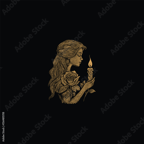 beautiful woman holding a candle design vector template illustration