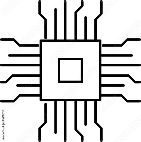 Electronic circuit, processing unit icon. Vector editable stroke.