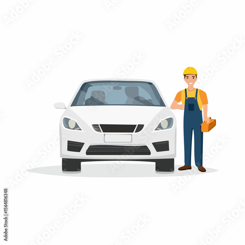 Man Standing with Cartoon Car Illustration