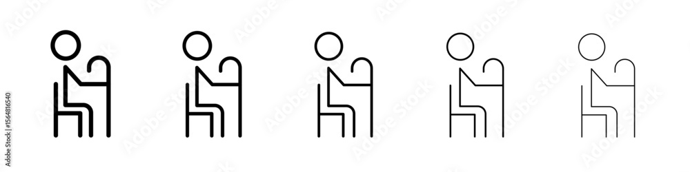 Seniors or old man sitting icon thin line outline set or collection Seniors or old man sitting icon thin line outline set or collection