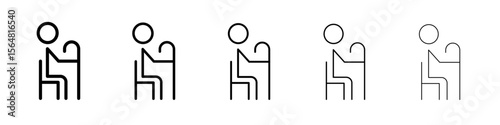 Seniors or old man sitting icon thin line outline set or collection
