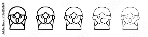 Shocked girl icon thin line outline set or collection