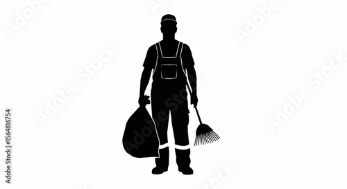 Garbage Collector Vector – Silhouette for Sanitation Worker, Public Service, and Waste Management Concepts

