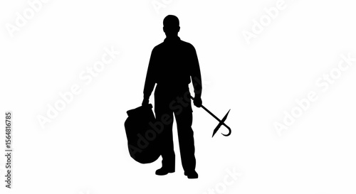 Garbage Collector Vector – Silhouette for Sanitation Worker, Public Service, and Waste Management Concepts

