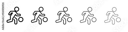 soccer player with ball icon thin line outline set or collection