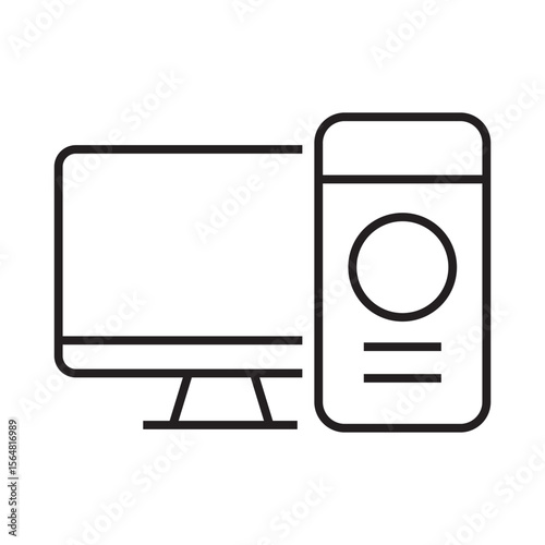 Outline icon of desktop computer. Suitable for office, work, digital tasks, and information technology concepts. Vector illustration with editable stroke.
