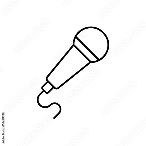 Outline icon of a microphone. Ideal for sound recording, podcasting, voice-over, and audio broadcasting themes. Editable stroke, vector illustration.