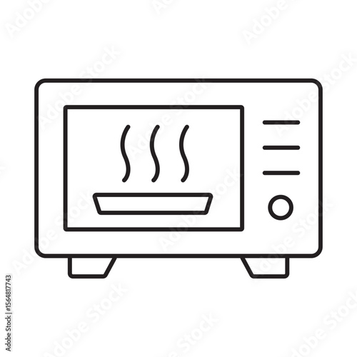 Line icon of a microwave oven. Suitable for kitchen appliance, cooking, heating food, and modern home devices. Editable stroke, vector illustration.