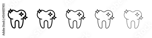 Teeth cleaning icon thin line outline set or collection