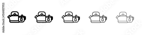 Teapot with teabag on cup icon thin line outline set or collection