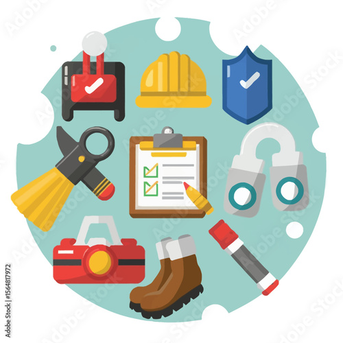 2d vector illustration safety Civil protection and safety when working and taking safety
