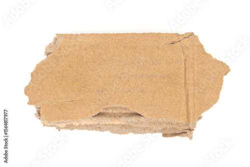 Ripped cardboard paper scraps. Piece of torn cardboard isolated on white background. damaged carton top view. Kraft paper. clipping path.