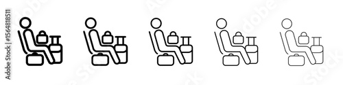 Traveler sitting in the airport lounge icon thin line outline set or collection