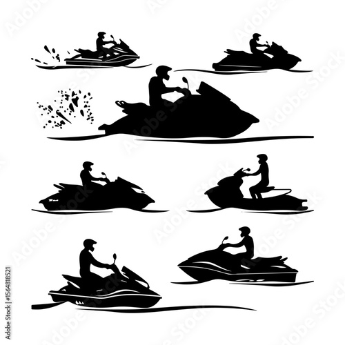 Jet Ski Sports Silhouettes Set Clipart White Background