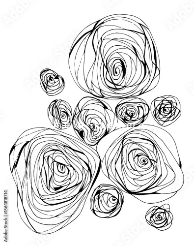Minimilist abstract floral arrangement with swirling lines creating a sense of depth and organic flow design art vector