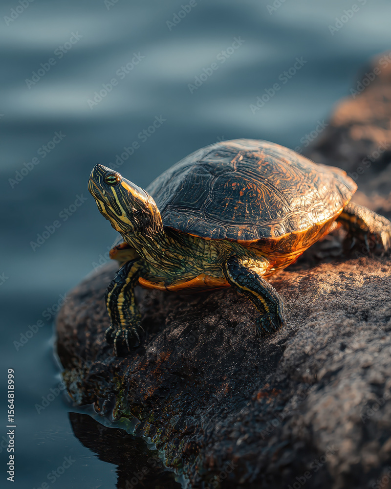 Fototapeta premium Sea turtle climbing on rock