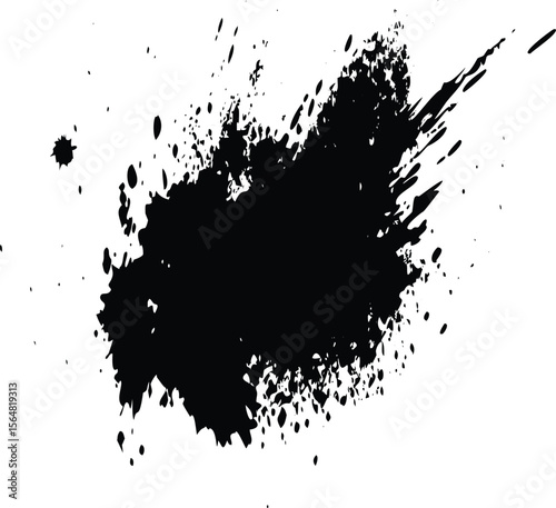 Black Ink Splatter on White Background – Abstract Grunge Texture Element