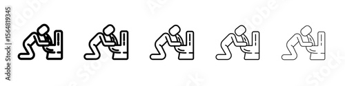 Vomiting in bathroom icon thin line outline set or collection