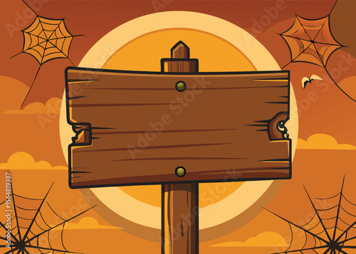 Blank vintage wooden signboard with an arrow on a post in a grassy field under the sky, perfect for your road direction banner illustration needs