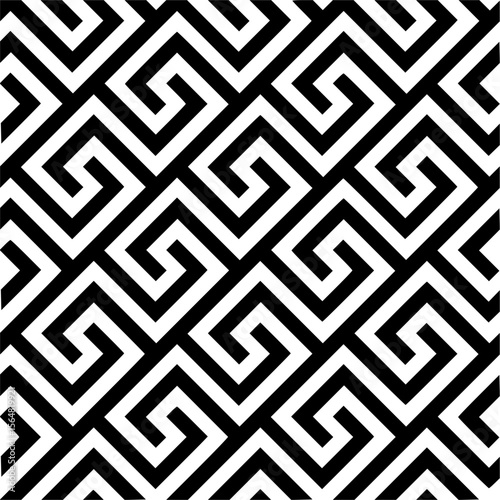 Minimilist a black and white seamless pattern featuring a geometric design with repeating meander like shapes in a tiled layout vector