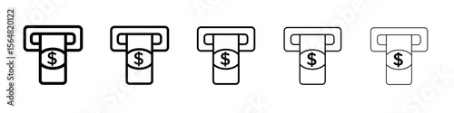 withdraw money in ATM icon thin line outline set or collection