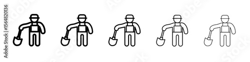Worker digging icon thin line outline set or collection