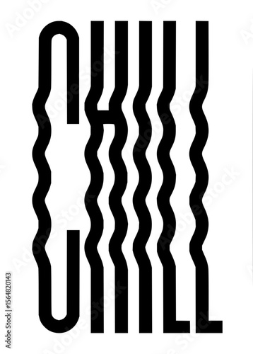 Minimilist illustration of the word chill with distorted and wavy lines creating a visual effect in black and white vector