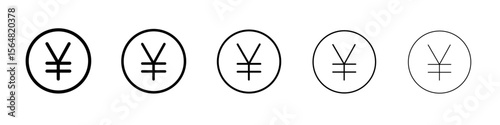 Yen sign icon thin line outline set or collection