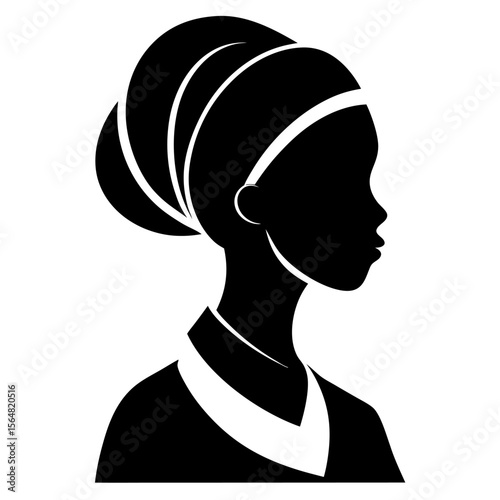 African-American woman in a headscarf black and white vector icon on white background.