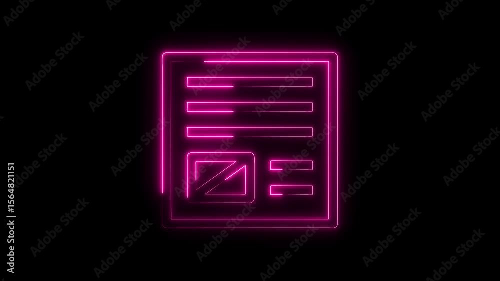 Glowing pink neon document icon animation on black background creative concept Glowing pink neon document icon animation on black background creative concept