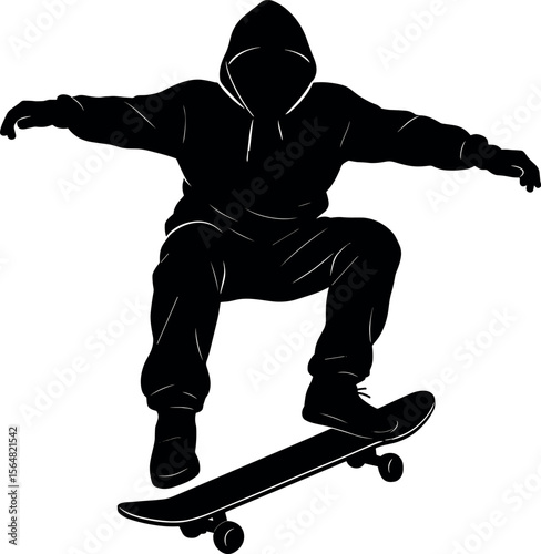 Skater On Skateboard vector black silhouette design