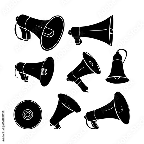 Megaphones Black Silhouettes Set Clipart