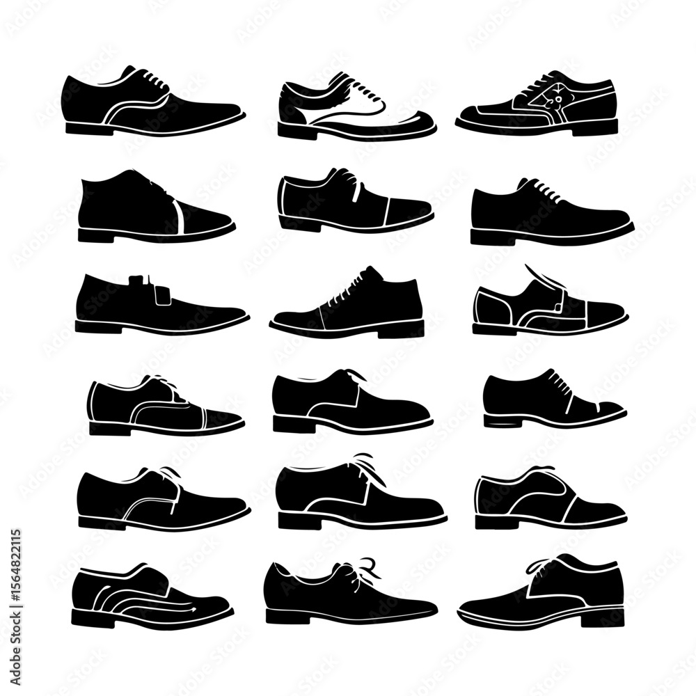 Mens Shoe Silhouette Set Clipart on White Background Mens Shoe Silhouette Set Clipart on White Background