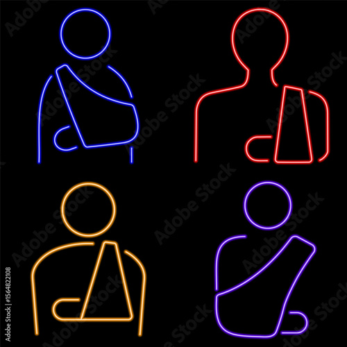 slinga neon icon group, vector illustration on black background.
