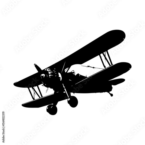 Retro Biplane Silhouette Design Clipart