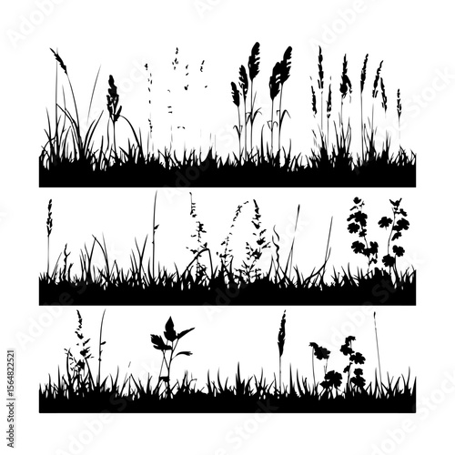 Green Grass Pattern Vector Silhouette Set