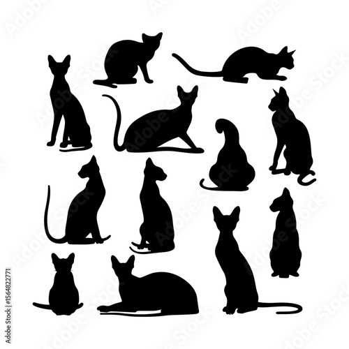 Hairless Peterbald Cat Silhouette Vector Clipart