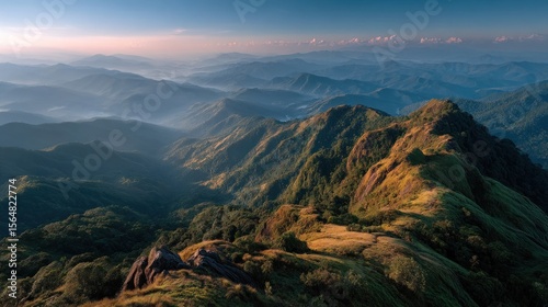 Spectacular mountain range aerial view in morning light landscape photography