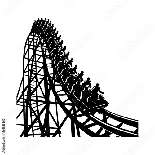 Roller Coaster Black Silhouettes Clipart White Background
