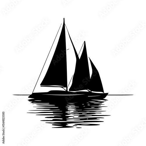 Sailboat Silhouette on White Background