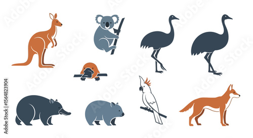 Vector australian wildlife vector illustration featuring kangaroo koala emu platypus wombat cockatoo and dingo design