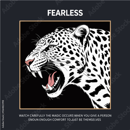 Fearless white leopard roaring with mouth open showing sharp teeth and pink tongue