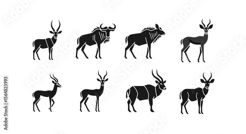Vector antelope wildebeest impala kudu gazelle animal silhouette vector illustration wildlife safari africa zoo 100
