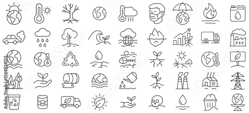Climate Change Impact and Environmental Injustice Line Icons