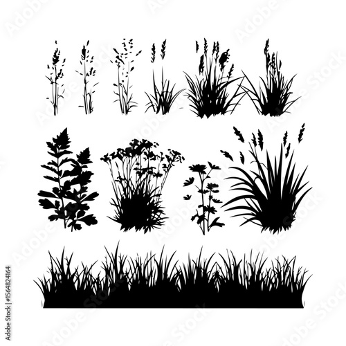 Grass Silhouette Seamless Vector Background