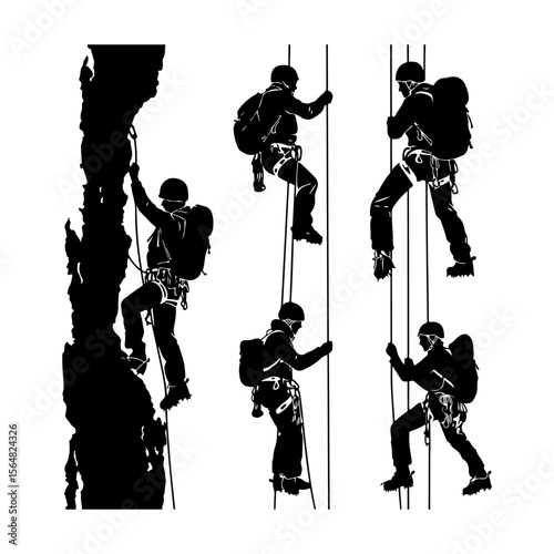 Set of Alpinist Climber Silhouette Clipart White Background