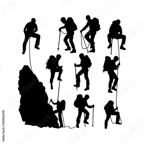 Set of Alpinist Climber Silhouette Clipart White Background